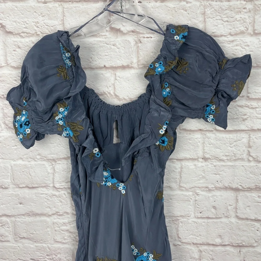 Free People Dusty Blue Floral Ruffled Maxi Dress - Picture 3 of 9